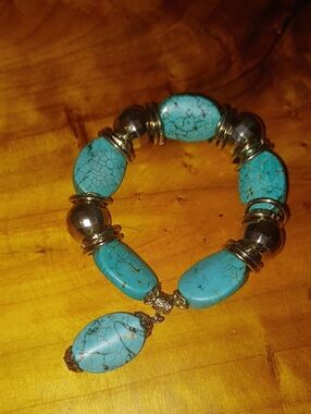 Rare Retired Paparazzi Gorgeously Grounded Turquoise Blue Stone Bracelet